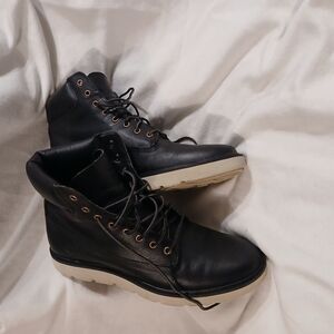 Timberland Black Leather Boots with Cream Soles